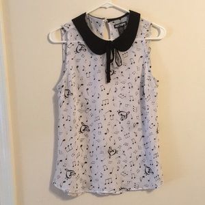 Music note chiffon collared top